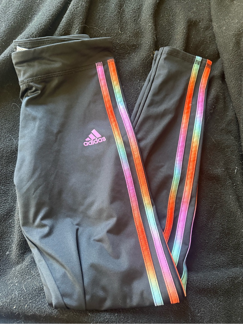 adidas Black Leggings with Rainbow Side Stripes